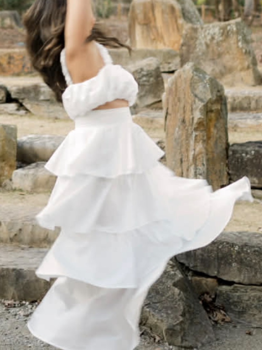 White Tiered Ruffle Two-Piece Dress